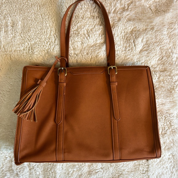 Ecosusi Sophisticated Tan Vegan Laptop Tote/3 Layer Computer Bag - Picture 2 of 16